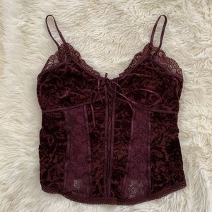 Express Burgundy Velvet Lace Corset Top